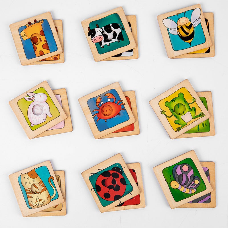 Children'S Wooden Skin Shadow Building Blocks Matching Cartoon Animal Digital Word Puzzle Cognitive Threading Toy - Image 5