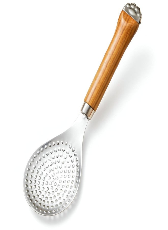 Akshify Rice Serving Spoon Stainless Steel with Wooden Handle, Heavy Duty Non Stick Rice Scoop Ladle, Durable Rust Proof Serving Spatula for Kitchen Cooking & Serving Use (Round, 1 Pcs) - Image 1