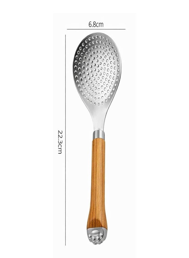 Akshify Rice Serving Spoon Stainless Steel with Wooden Handle, Heavy Duty Non Stick Rice Scoop Ladle, Durable Rust Proof Serving Spatula for Kitchen Cooking & Serving Use (Round, 1 Pcs) - Image 2