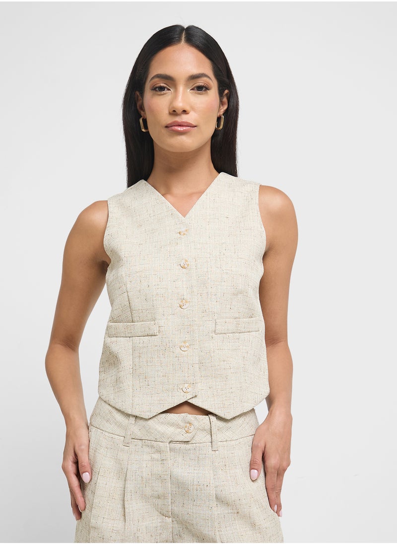 VERO MODA - Button Detail Linen Waistcoat - Image 1