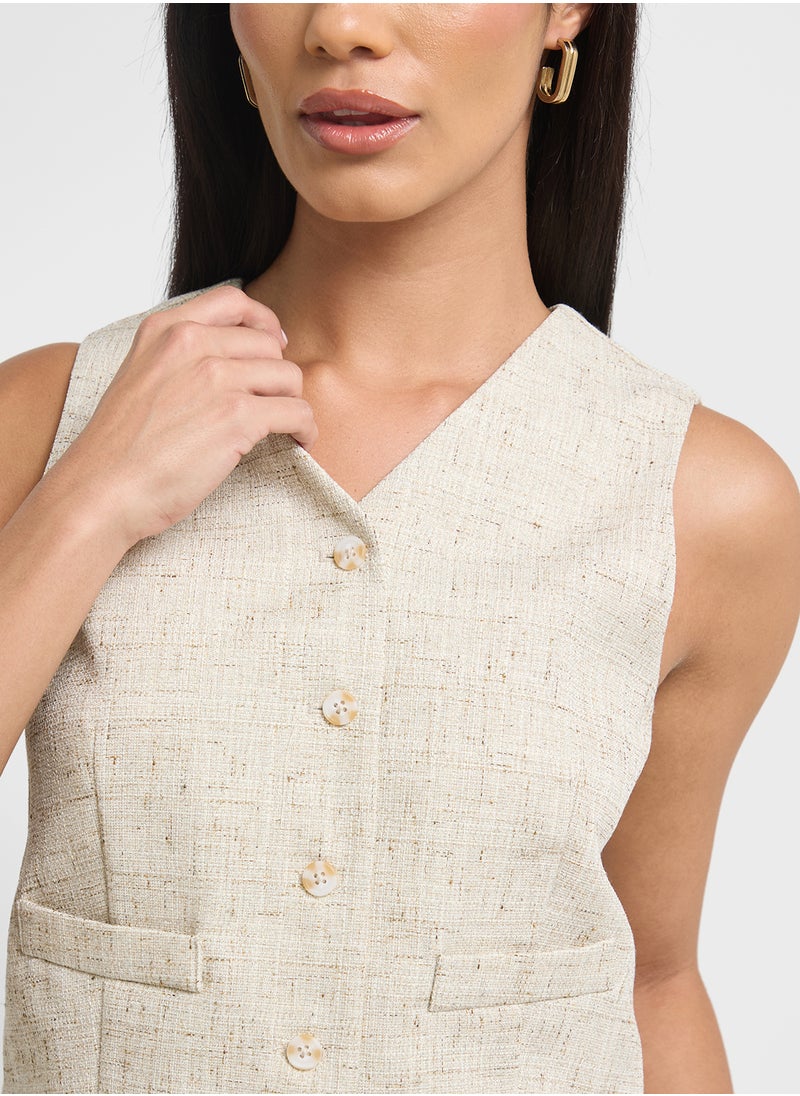 VERO MODA - Button Detail Linen Waistcoat - Image 1