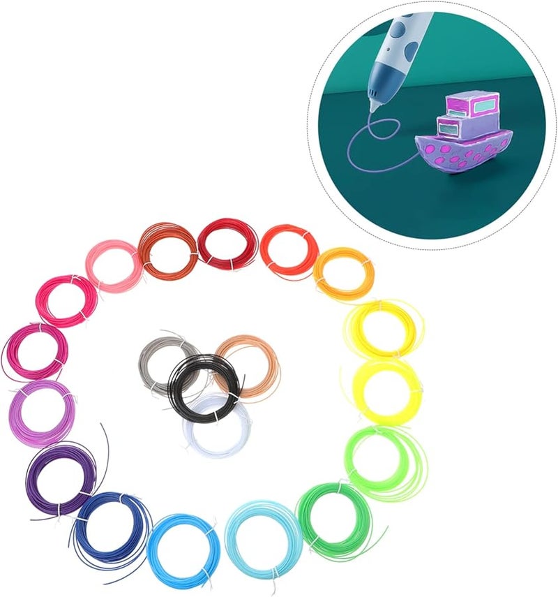 مجموعة قلم ثلاثي الأبعاد عالي الحرارة 20 قطعة خيوط بألوان متنوعة بطول 1000 سم - Image 4