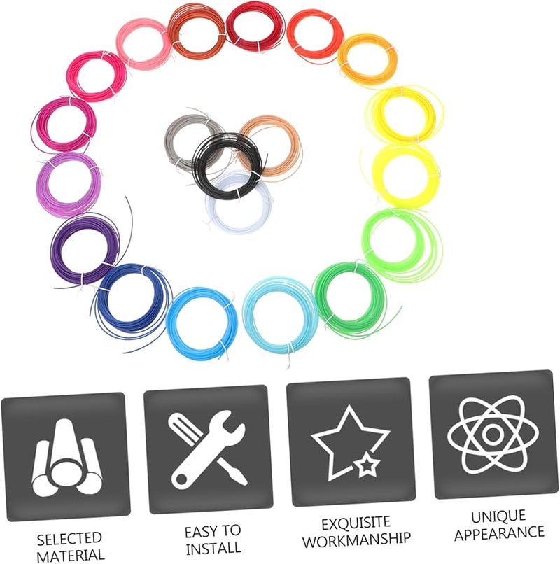 مجموعة قلم ثلاثي الأبعاد عالي الحرارة 20 قطعة خيوط بألوان متنوعة بطول 1000 سم - Image 5