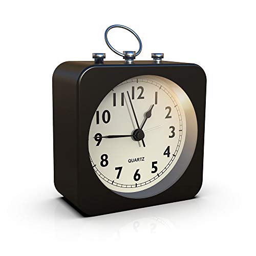 AYRELY Kadio Battery Operated Alarm Clock with Square Metal Case,Silent No Ticking Analog Quartz, Simple Operation for Bedroom/Travel/Desk/Kids (Black), 9 Cm X 9 Cm - Image 1