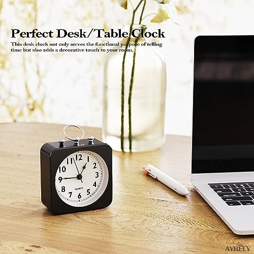 AYRELY Kadio Battery Operated Alarm Clock with Square Metal Case,Silent No Ticking Analog Quartz, Simple Operation for Bedroom/Travel/Desk/Kids (Black), 9 Cm X 9 Cm - Image 3