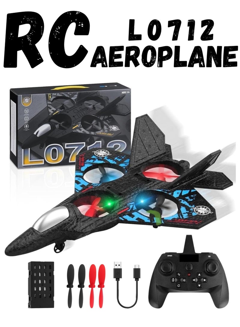 بيتشو طائرة RC 2.4 جيجا هرتز للتحكم عن بعد L0712 طائرة رباعية المراوح طائرة مقاتلة عائمة RTF لعبة طائرة مع أضواء ملونة وشحن USB، مثالية للمبتدئين والأطفال والكبار لعبة طيران داخلية/خارجية - Image 1