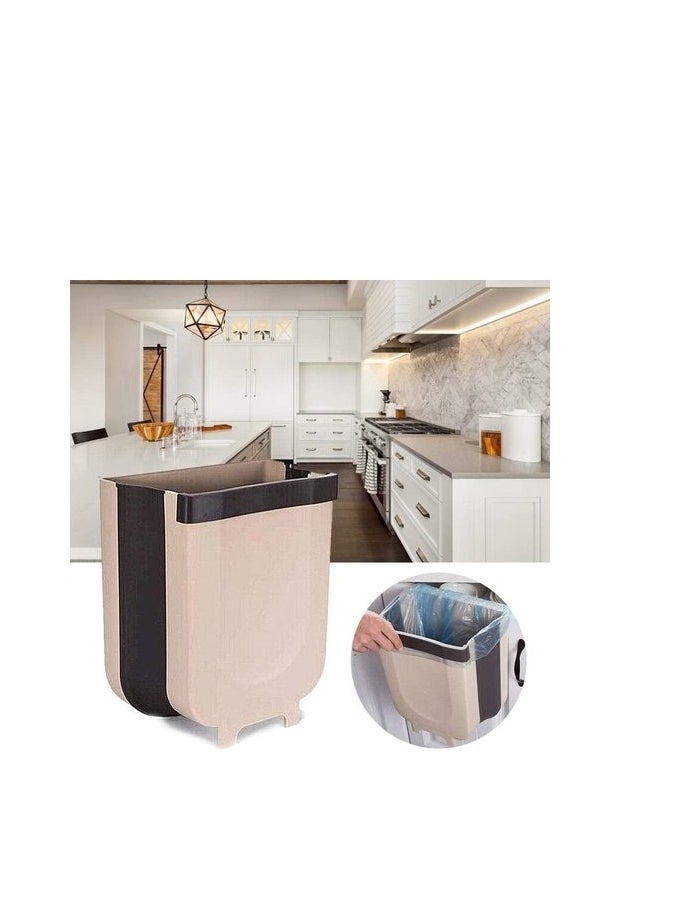 Hanging Trash Can Kitchen Cabinet Door Hanging Trash Small Compact Garbage Can Hanging Cabinet Trash Plastic Bag Holder Hanging Waste Basket (BROWN)