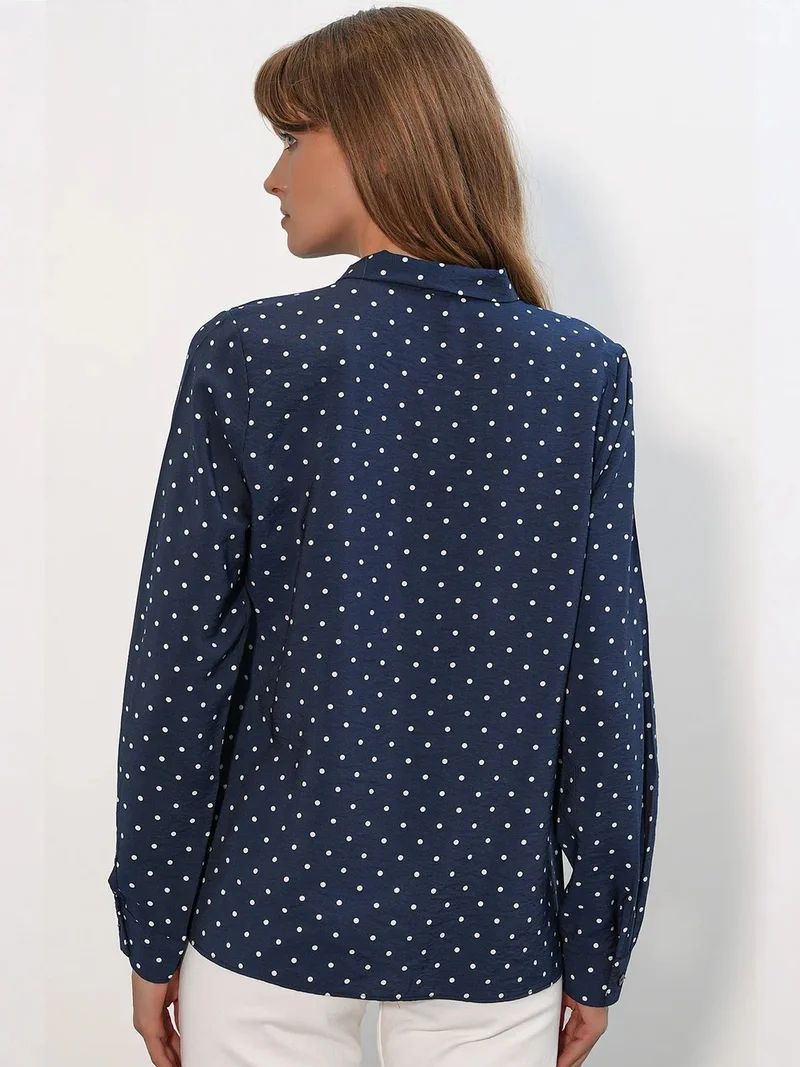 Big Dart Navy Blue BDART Polka Dot Poplin Shirt Blouse for Women | Best Price UAE