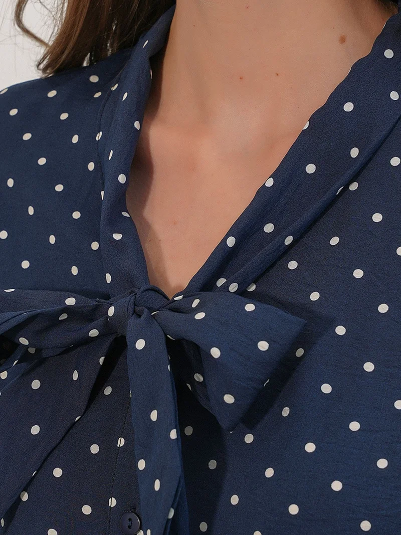 Big Dart Navy Blue BDART Polka Dot Poplin Shirt Blouse for Women | Best Price UAE
