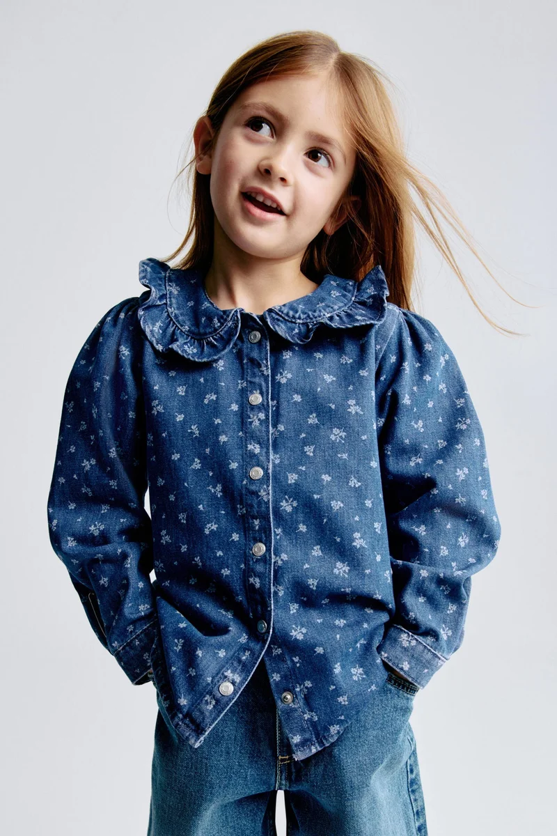 H&M Frill-collar denim blouse