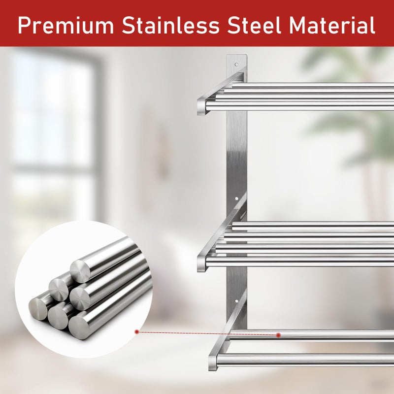 Taaji Towel Rack with Shelf 24 inch, 3 Tier Towel Racks for Bathroom Wall Mounted, Stainless Steel Bathroom Shelf with Double Towel Bars, Hotel Bath Towels Storage, Brushed Nickel - Image 4