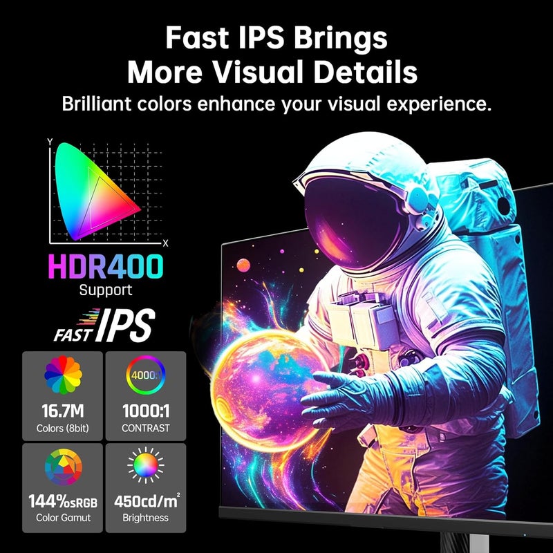 KTC 27 Inch White Gaming Monitor 300Hz/320Hz, QHD 1440P Fast IPS Computer Monitor with Adaptive FreeSync, HDR400, Height/Pivot/Swivel/Tilt Adjustable, DP&HDMI, H27E6 - Image 4