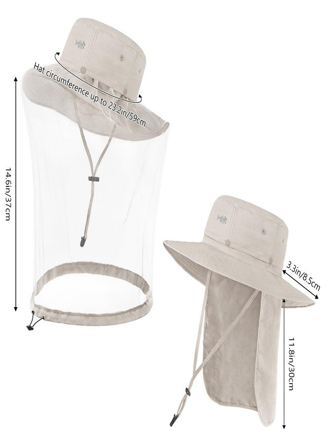 BASSDASH UPF 50+ Mosquito Sun Hat with Hidden Head Net and Neck Flap for Men Women Outdoor Fishing Hiking Camping FH16 Beige - Image 3