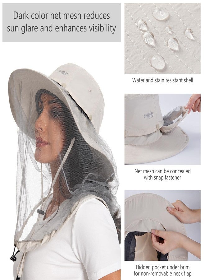 BASSDASH UPF 50+ Mosquito Sun Hat with Hidden Head Net and Neck Flap for Men Women Outdoor Fishing Hiking Camping FH16 Beige - Image 5
