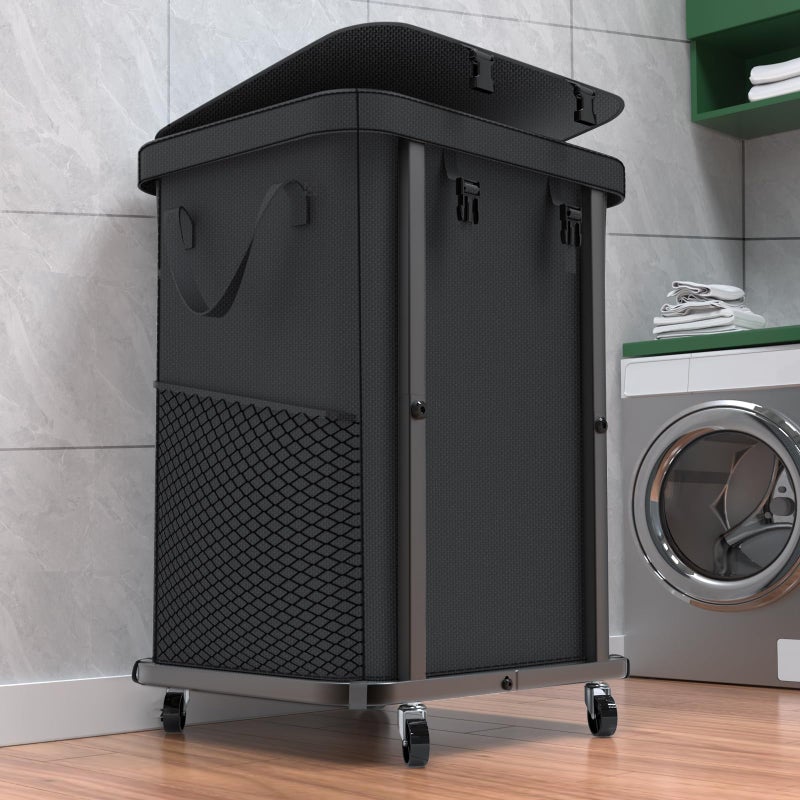 kunlabori 40 Gal(150L) High Grade Large Laundry Basket with Wheels, Rolling Laundry Hamper, Laundry Cart with Metal Frame and Removable Bag Design, Suitable for Laundry Room (Black, 150L) - Image 1