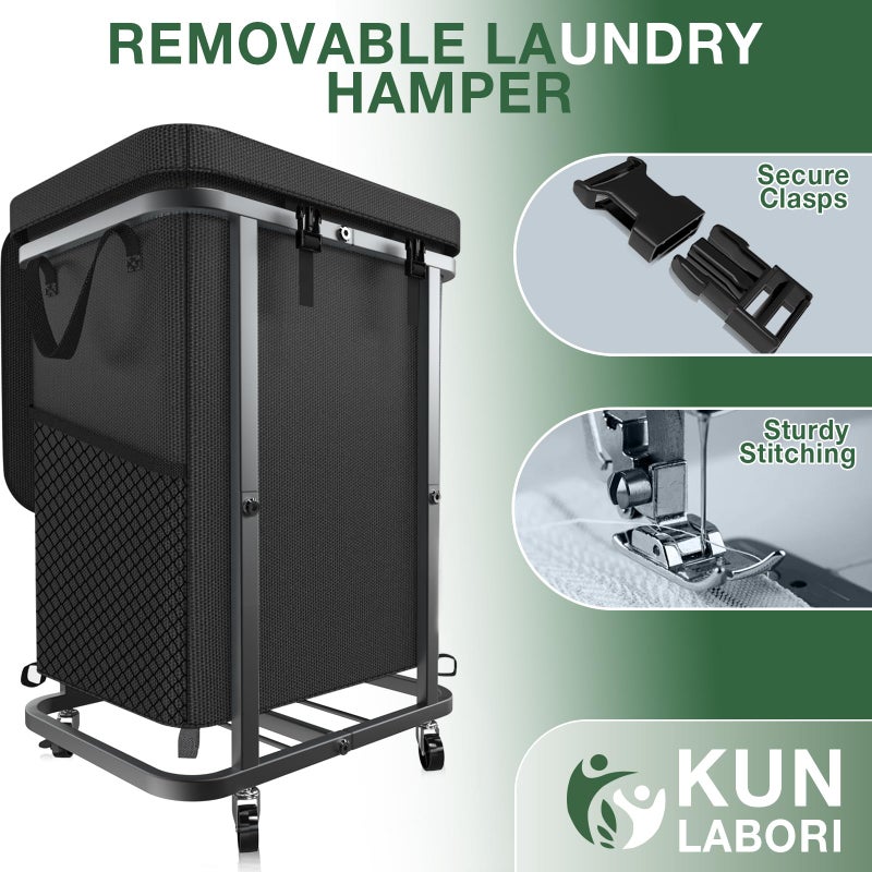 kunlabori 40 Gal(150L) High Grade Large Laundry Basket with Wheels, Rolling Laundry Hamper, Laundry Cart with Metal Frame and Removable Bag Design, Suitable for Laundry Room (Black, 150L) - Image 5