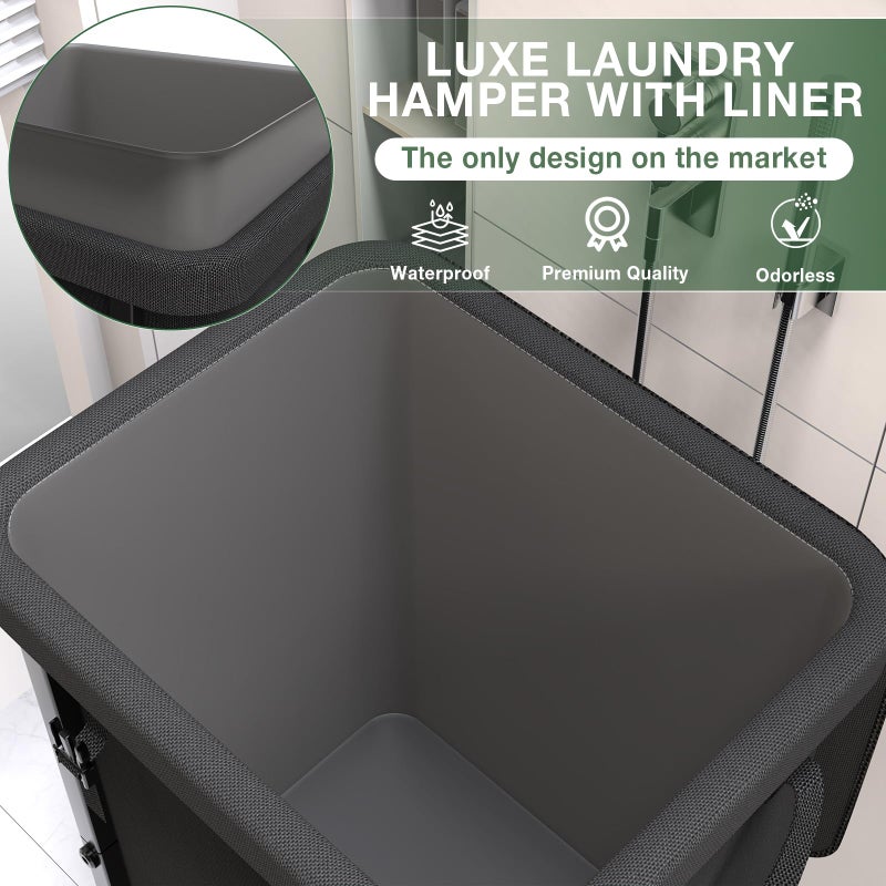 kunlabori 40 Gal(150L) High Grade Large Laundry Basket with Wheels, Rolling Laundry Hamper, Laundry Cart with Metal Frame and Removable Bag Design, Suitable for Laundry Room (Black, 150L) - Image 3