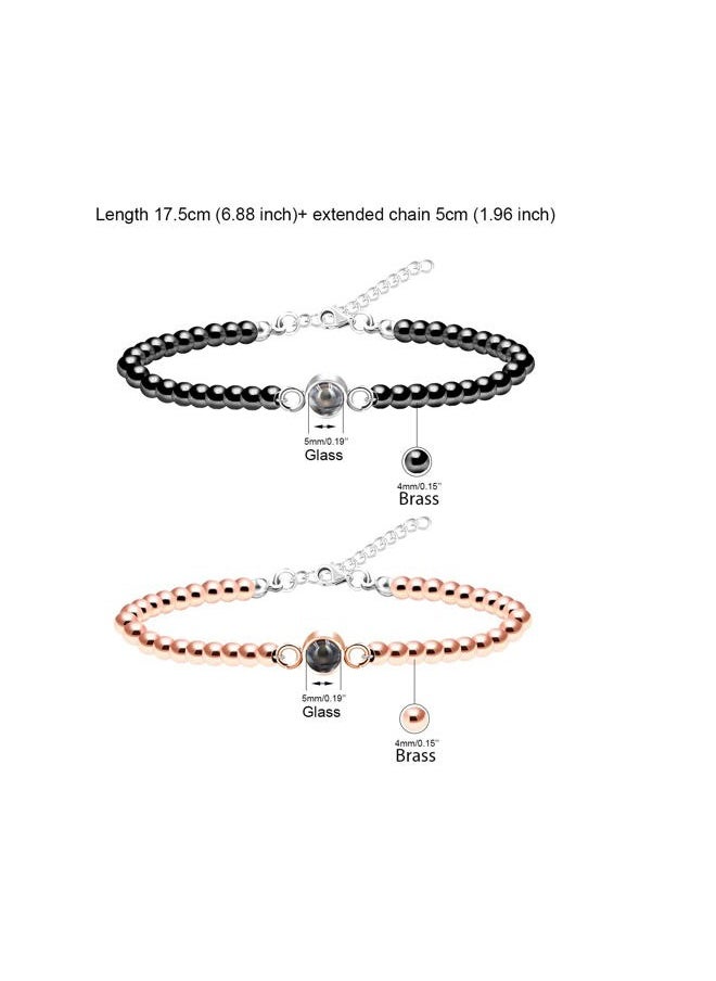Uloveido - I Love You 100 Languages Bracelets Couples for My, Soulmate, Fiance - Romantic for Women (Black-rose gold) - Image 1