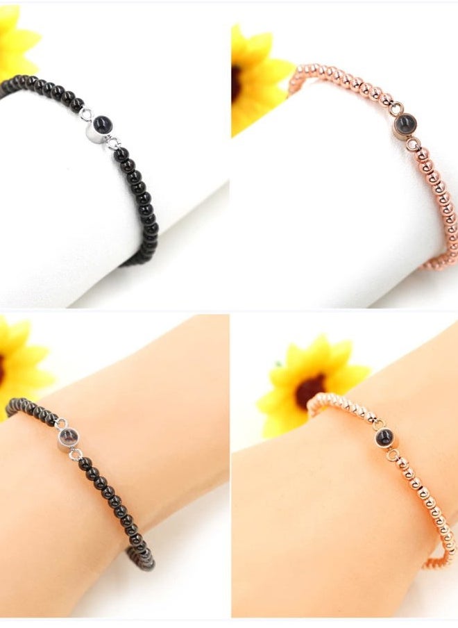 Uloveido - I Love You 100 Languages Bracelets Couples for My, Soulmate, Fiance - Romantic for Women (Black-rose gold) - Image 1