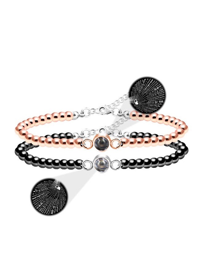 Uloveido - I Love You 100 Languages Bracelets Couples for My, Soulmate, Fiance - Romantic for Women (Black-rose gold) - Image 1