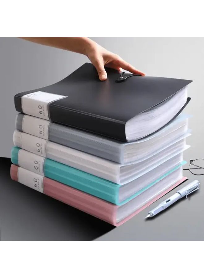 Blue 60 Pocket A4 File Bag Waterproof Transparent PP Document Organizer For Exam Papers - Image 1