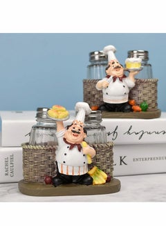 Excefore Glass Spice Jars, Salt and Pepper Shakers, Chef Decorative Statue Spice Organizer with Holder Figurine Gift for Family, Kitchen, Restaurant, Cafe, Bakery Seasoning Jar, Creative Handicraft Gifts  - Image 5