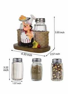 Excefore Glass Spice Jars, Salt and Pepper Shakers, Chef Decorative Statue Spice Organizer with Holder Figurine Gift for Family, Kitchen, Restaurant, Cafe, Bakery Seasoning Jar, Creative Handicraft Gifts  - Image 4