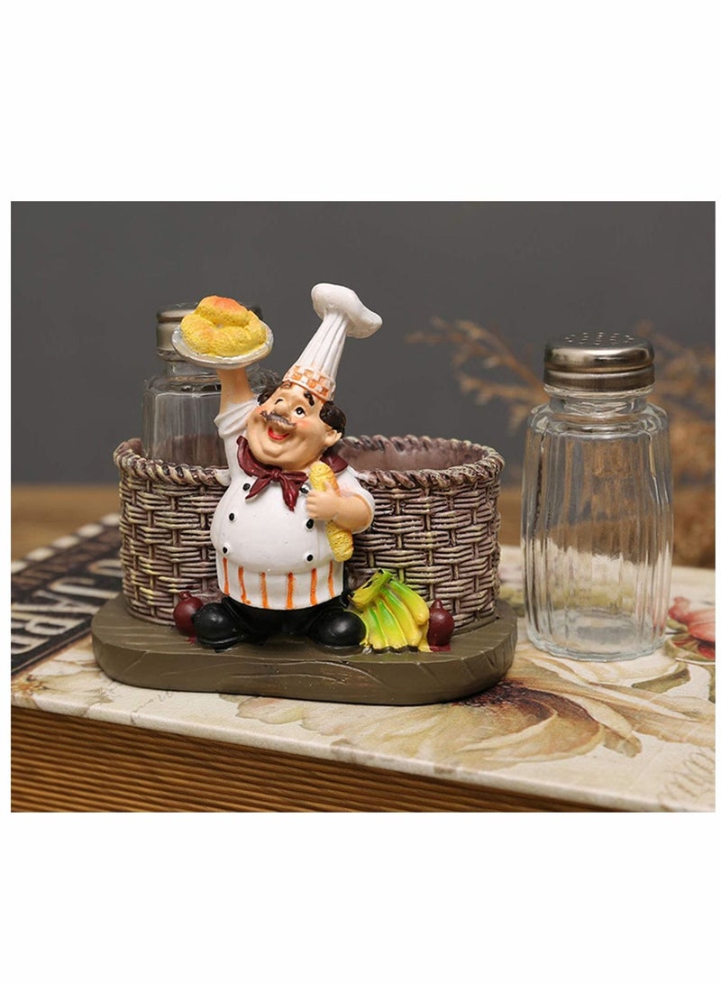 Glass Spice Jars, Salt and Pepper Shakers, Chef Decorative Statue Spice Organizer with Holder Figurine Gift for Family, Kitchen, Restaurant, Cafe, Bakery Seasoning Jar, Creative Handicraft Gifts
