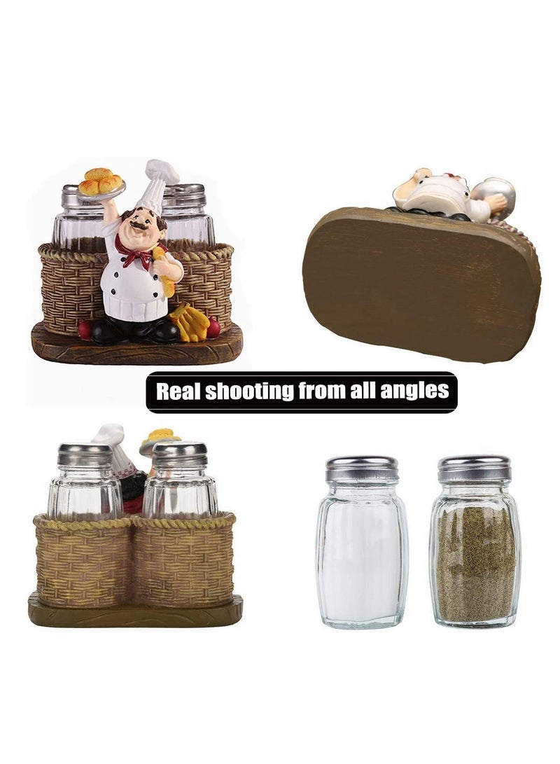 Glass Spice Jars, Salt and Pepper Shakers, Chef Decorative Statue Spice Organizer with Holder Figurine Gift for Family, Kitchen, Restaurant, Cafe, Bakery Seasoning Jar, Creative Handicraft Gifts
