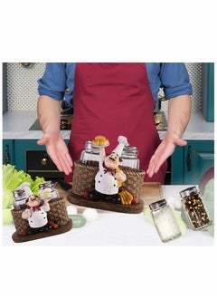 Excefore Glass Spice Jars, Salt and Pepper Shakers, Chef Decorative Statue Spice Organizer with Holder Figurine Gift for Family, Kitchen, Restaurant, Cafe, Bakery Seasoning Jar, Creative Handicraft Gifts  - Image 2