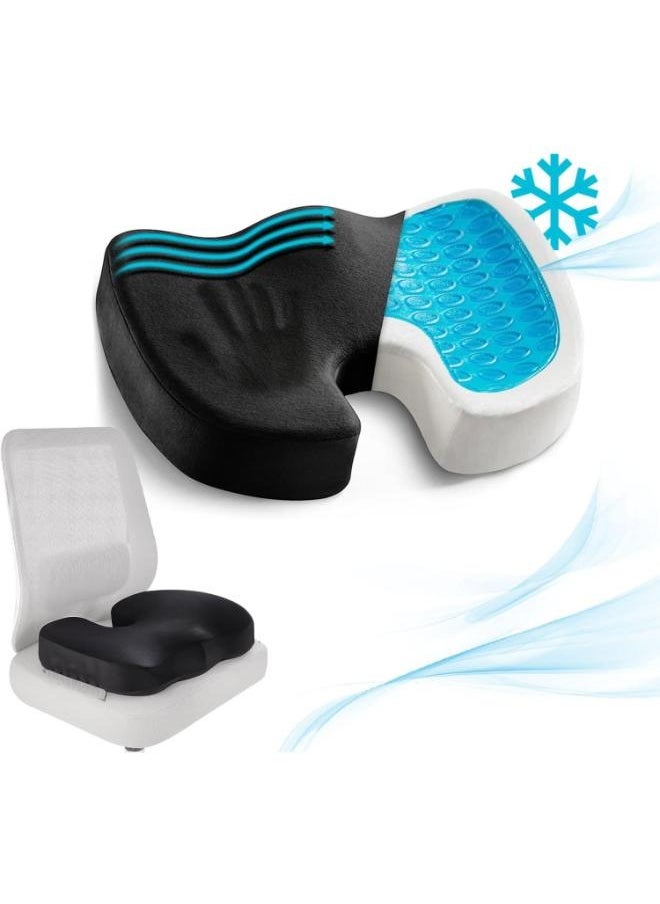 Eoptify Black Cooling Gel Seat Cushion – Memory Foam Orthopedic Cushion for Back Pain Relief, Coccyx Support, Non-Slip Chair Pillow for Car and Office  - Image 1