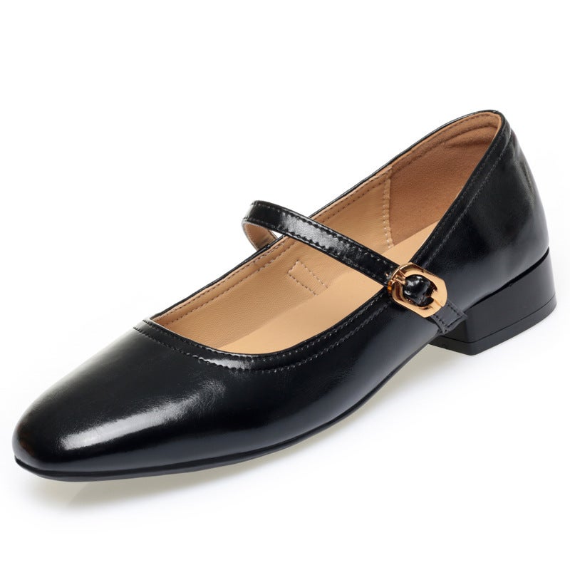 New Autumn Black Soft Leather Professional Shoes For Women, Comfortable And Versatile Work Shoes For Women, Square Toe Low Heel Mary Jane Shoes For Women - Image 1