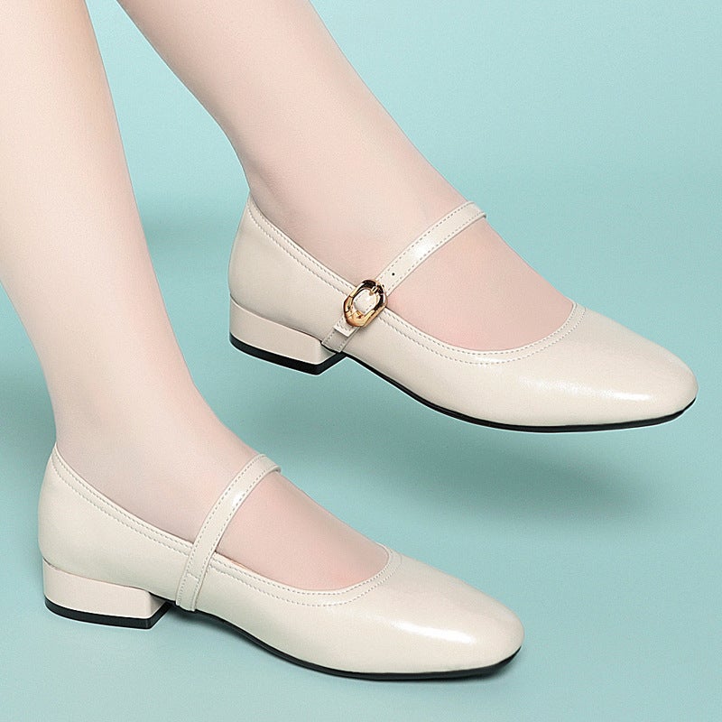 New Autumn Black Soft Leather Professional Shoes For Women, Comfortable And Versatile Work Shoes For Women, Square Toe Low Heel Mary Jane Shoes For Women - Image 5