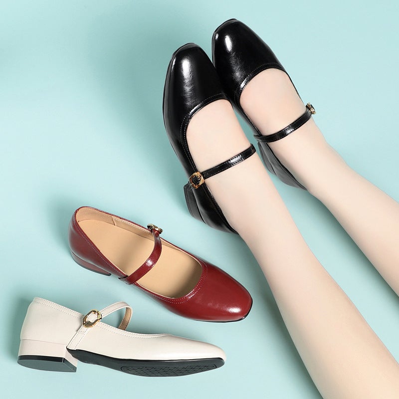 New Autumn Black Soft Leather Professional Shoes For Women, Comfortable And Versatile Work Shoes For Women, Square Toe Low Heel Mary Jane Shoes For Women - Image 4