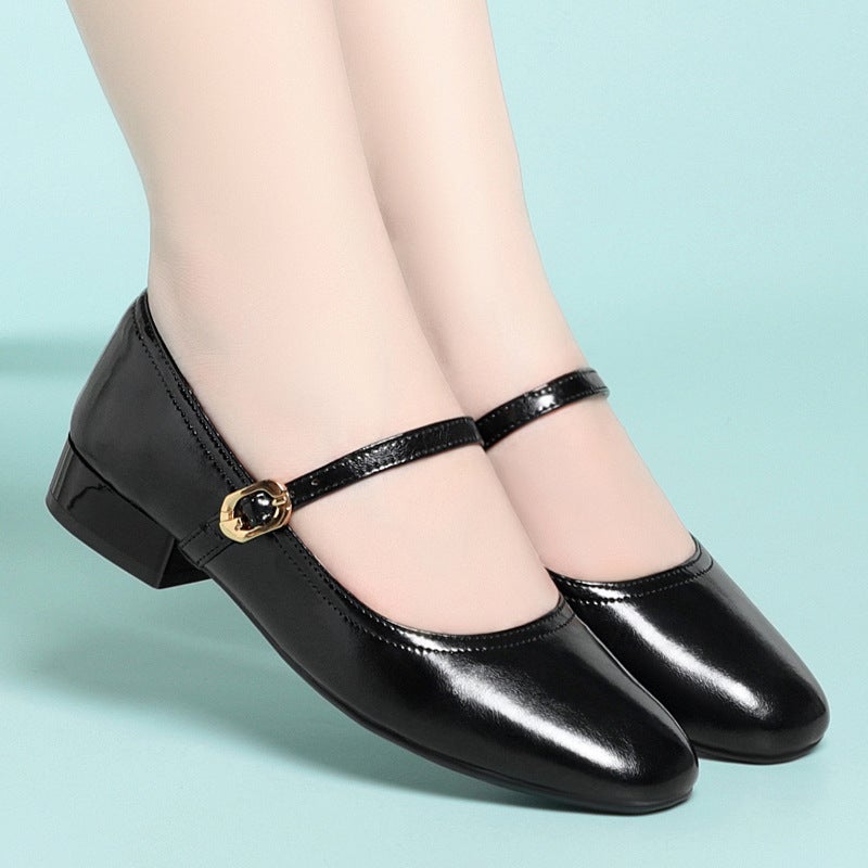 New Autumn Black Soft Leather Professional Shoes For Women, Comfortable And Versatile Work Shoes For Women, Square Toe Low Heel Mary Jane Shoes For Women - Image 2
