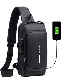 Joyelink Anti Theft Sling Bag for Men, USB Charging Sport Sling Anti-Theft Shoulder Bag, Waterproof Chest Bag Motorcycle Bag Usb Charging Messenger Sling Shoulder Bags  - Image 1