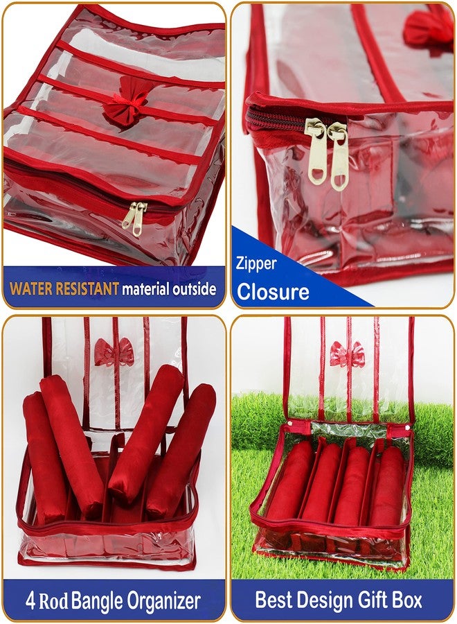 LUCES Satin Fabric 4 Rod Bangle Box Organizer for Women Girls Jewellery Pouch Storage Bag Makeup Travel Wardrobe Wedding Set for Bride Maroon - Image 4