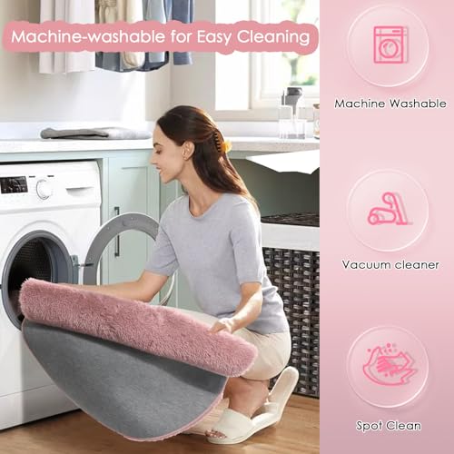 Amdrebio Blush Pink Fluffy Round Rug 5Ft for Bedroom, Fuzzy Plush Circle Area Rugs for Baby Kids Room Decor Aesthetic, Shaggy Circular Carpet for Teen Girls Nursery Dorm Playroom, Cute Dusty Rose Mauve Rug - Image 3