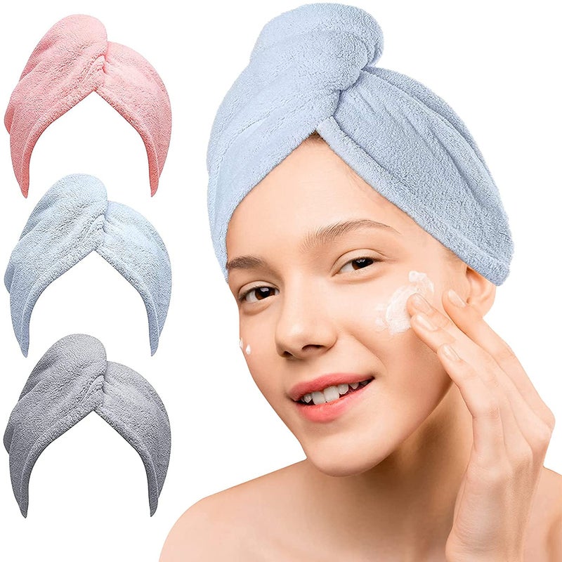 Rezdax Microfiber Hair Towel Wrap 3 Pack Super Absorbent Quick Dry Hair Turban Hair Drying Towels for Womens Curly Long Thick Hair MultiColor - Image 1