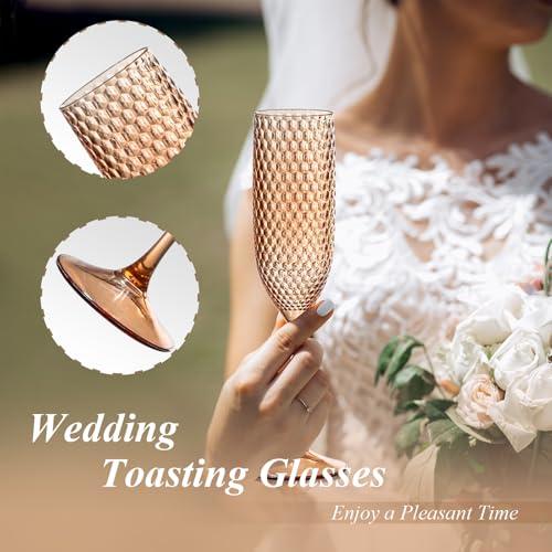 SKLENICE 24 Pack Plastic Champagne Flutes Rose gold Champagne Glasses Unbreakable Wedding Toasting Glasses Diamond Wine Glasses Crystal Clear Party Wine Cups Vintage Drinking Glasses 5.5 OZ for Bridal Shower - Image 3