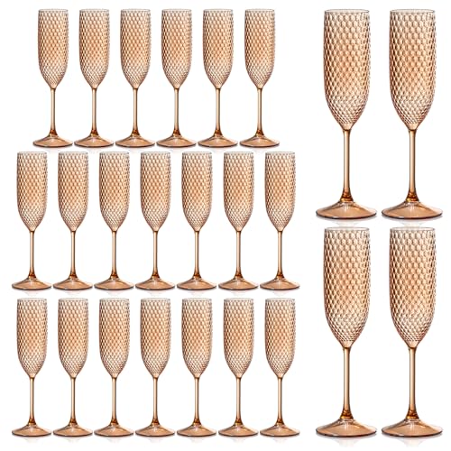 SKLENICE 24 Pack Plastic Champagne Flutes Rose gold Champagne Glasses Unbreakable Wedding Toasting Glasses Diamond Wine Glasses Crystal Clear Party Wine Cups Vintage Drinking Glasses 5.5 OZ for Bridal Shower - Image 1