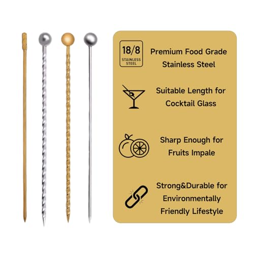 Lexenic 12Pack Metal Cocktail Picks + Holder Kit, Premium 304 Stainless Steel Cocktail Toothpicks,Reusable Skewers,Garnish Picks, Martini Picks for Olives Appetizers Fruit (12 Threads Silvery) - Image 4