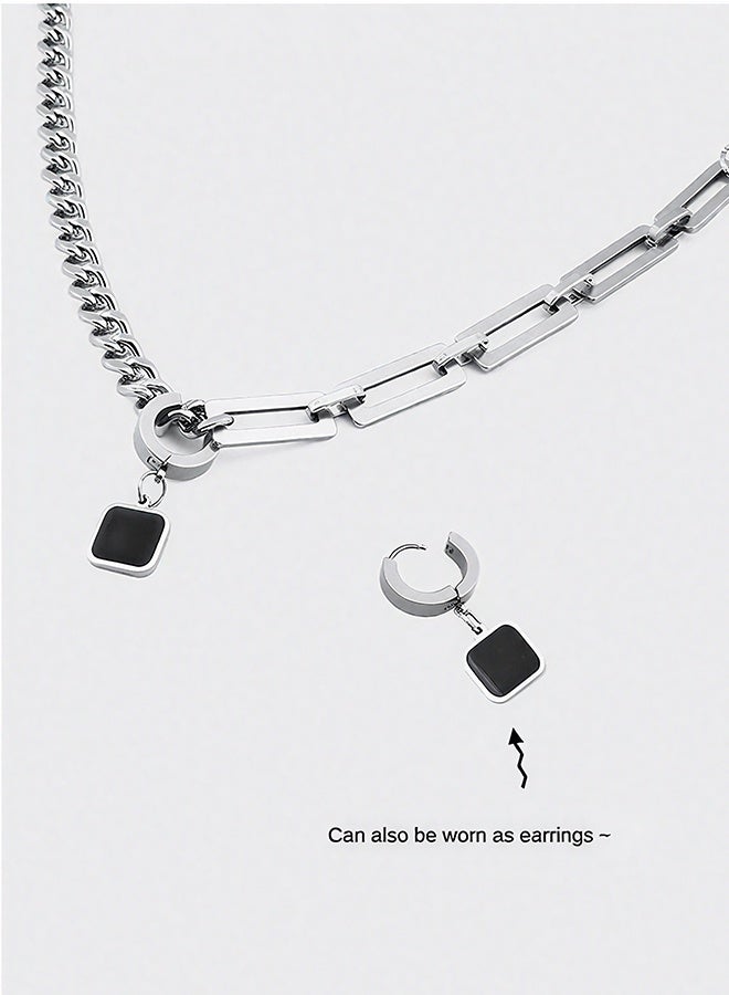 Happy D Minimalist Cuban Chain Necklace For Men, Dual Use Detachable Earnail Pendant Splicing Titanium Steel Lock Chain - Image 3