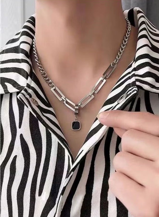 Happy D Minimalist Cuban Chain Necklace For Men, Dual Use Detachable Earnail Pendant Splicing Titanium Steel Lock Chain - Image 2