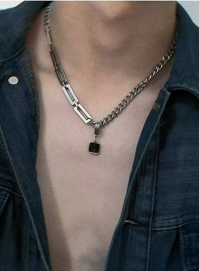 Happy D Minimalist Cuban Chain Necklace For Men, Dual Use Detachable Earnail Pendant Splicing Titanium Steel Lock Chain - Image 1