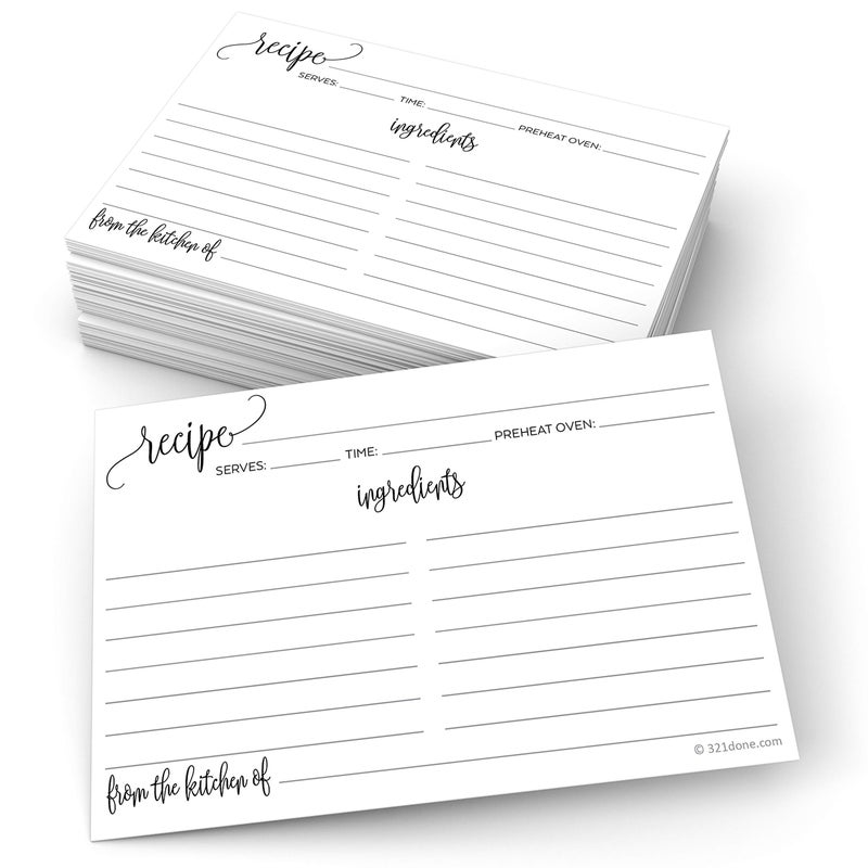 321 بطاقة وصفة مع من المطبخ (مجموعة من 50) 4X6 - أبيض وأسود حديثة الحد الأدنى كبيرة على الوجهين لحفلات الزفاف وحفلات الزفاف - صنع في الولايات المتحدة الأمريكية