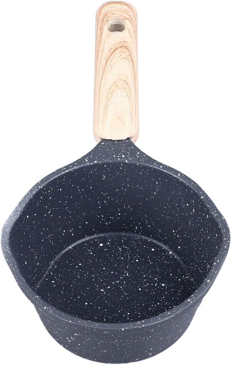 Aramox Nonstick Sauce Pan with Lid, Small Kitchen Sauce Pan 1.5QT with Wooden Handle and Pour Spouts, Medical Stone Coating for Even Heating, for Camping Travel Cooking (Black) - Image 3