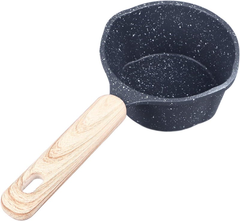 Aramox Nonstick Sauce Pan with Lid, Small Kitchen Sauce Pan 1.5QT with Wooden Handle and Pour Spouts, Medical Stone Coating for Even Heating, for Camping Travel Cooking (Black) - Image 2