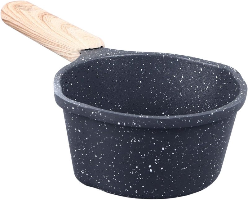 Aramox Nonstick Sauce Pan with Lid, Small Kitchen Sauce Pan 1.5QT with Wooden Handle and Pour Spouts, Medical Stone Coating for Even Heating, for Camping Travel Cooking (Black) - Image 4
