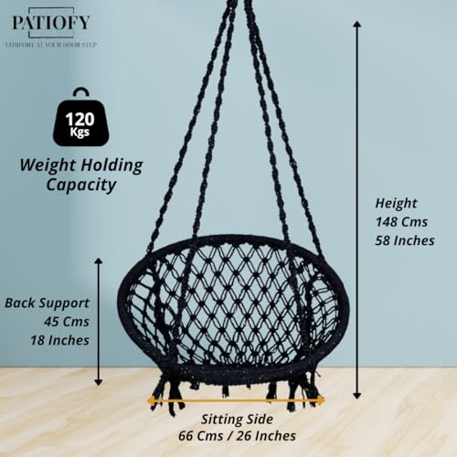 Patiofy Swing for Balcony/Jhula for Adults for Home/Swing Chair for Adults for Home/Hanging Swing Chair for Indoor and Outdoor with Hanging Kit (Black) - Image 3